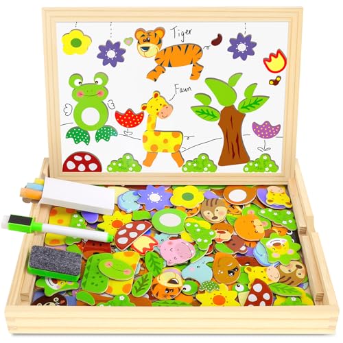 COOLJOY Magnetspiel Spielzeug ab 3 Jahre | Magnettafel Kinder Kinderspielzeug ab 3 Jahre | Holzpuzzles mit Doppelseitiger Tafel | Spielzeug ab 2 3 Jahre Mädchen und Jungen von COOLJOY