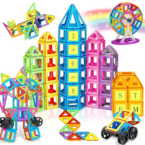 COOLJOYA Magnetische Bausteine 120 Teile Konstruktion, Magnetbausteine Magnetspielzeug Magnete Kinder, Magnetbausteine Kinder Magnetspiel für Geschenk ab 3 4 5 6 7 8 Jahre Junge Mädchen von COOLJOYA