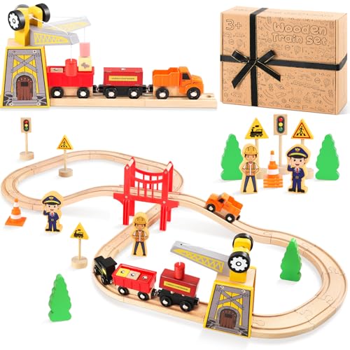 COOLJOYA Spielzeug 39pcs Holzeisenbahn Set für Kinder, Geschenk für Jungen und Mädchen ab 3 4 5 Jahren, Kinder COOLJOYA Spielzeug 39pcs Holzeisenbahn Set für Kinder, Geschenk für Jungen und Mädchen ab 3 4 5 Jahren, Kinder von COOLJOYA