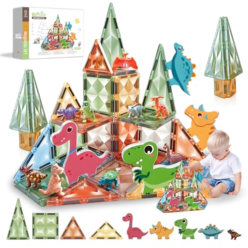Magnetische Bausteine Dinosaurier 36 Stück, Magnetbausteine Kreatives Konstruktionsspielzeug Montessori Spielzeug, STEM-Lernspielzeug-Geschenk für 3 4 5 6+ Jahre alte Jungen Mädchen (Dinosaurier) von COOLYNX