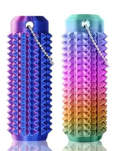 ​2 Stück 3D-Druck Spiky Grippie Fidget Toys, 360° Rotierend Sensorik Spielzeug Für Angstlinderung & Autismus, Schlüsselbund (Holografisch-Lila & Bonbon-Farben, 8x3cm)​ von COONE