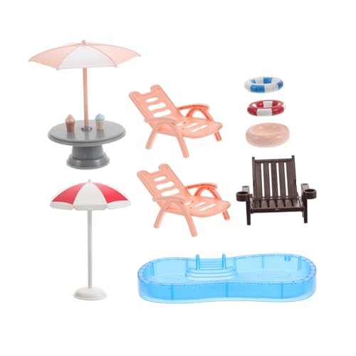 COOPHYA 1 Satz Strandstuhl und Set mit Pool für Puppenhaus DIY Mini Möbel mit Schwimmring Tragbares Design für Reisen von COOPHYA
