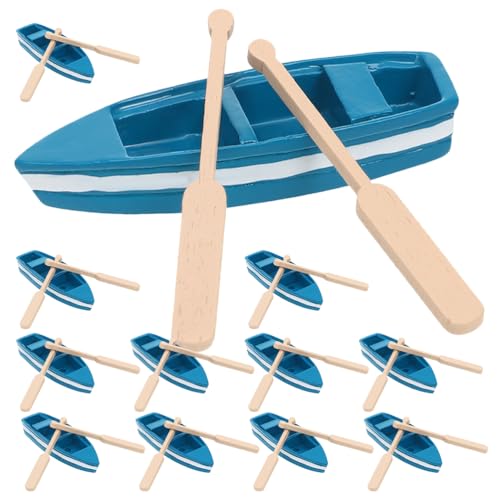 COOPHYA 12 Sets Mini-Ruderboot: Winziges nautisches Ornament – Miniatur-Holzboot mit Rudern für Feengarten, Heimdekoration, Puppenhaus-Layout von COOPHYA