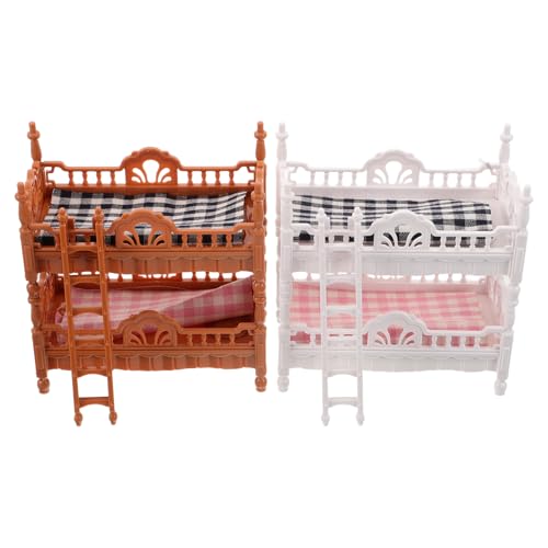COOPHYA 2 Sets Puppenhaus-Mini-Etagenbett: Simuliertes Mini-Puppenhaus-Etagenbett mit Leiter – Realistische Schlafzimmermöbel für Rollenspiele für Kinder von COOPHYA