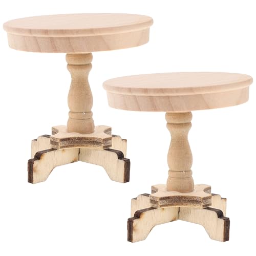 COOPHYA 2-teiliges Puppenhausmöbel-Set: Miniatur-Puppenhausmöbel-Set – kleines rundes Couchtisch-Modell aus Holz für die Wohnzimmerszene im Puppenhaus von COOPHYA