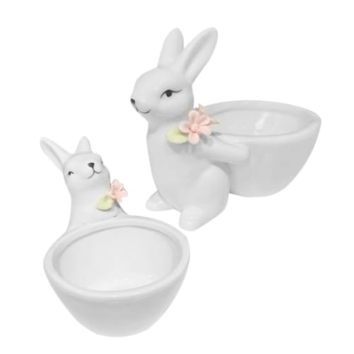 COOPHYA 2St Kaninchen-Keramik-Ornament Kaninchenfiguren als Wohndekoration Ringhalter aus Keramik hasennapf Ordnung schaffen Wohnkultur Süßigkeitenglas Schüssel mit Hasenfigur Hasen-Dekor von COOPHYA