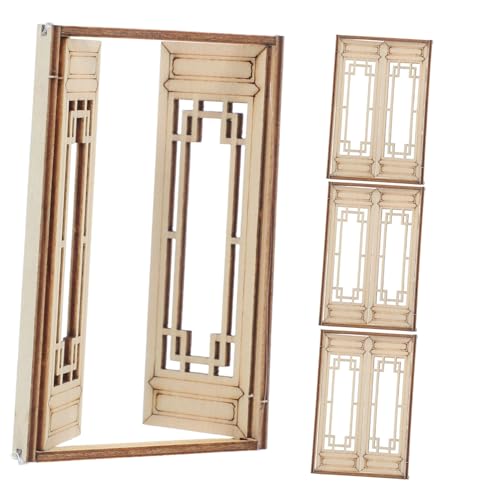 COOPHYA 4 Stück Mini Hausfenster, Puppenhaus Baumaterial, Mini Holzfenster, Puppenhaus, Mini Möbeldekoration, Miniaturmöbel, Mini Simulationsmöbel, Winzige Holzfenster, Modell von COOPHYA