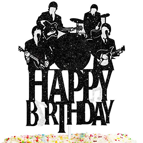 Happy Birthday Cake Topper Musik Rock Pop The Beatles Thema Schwarz Glitzer Decor Picks für Beatlemania Party Dekorationen Supplies von COOSOAR
