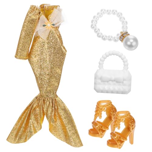 CORHAD 1 Satz Puppenkleid Abendkleid für Puppen mit Glitzer Dress Schmuck Handtasche und High Heels für Kreative Spielmomente und Outfits von CORHAD