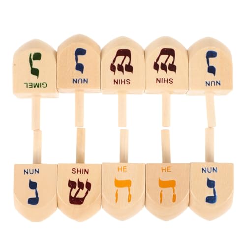 CORHAD 10 Stück Teiliges Holz Dreidel Set für Feinmotorikfördernd Hanukkah Festliches Tragbar für Gruppenaktivitäten und Chanukka Feierlichkeiten von CORHAD
