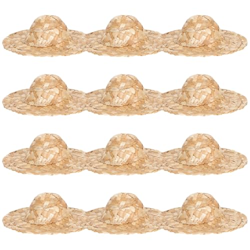 CORHAD 12 Stück Teiliges Mini Strohhüte für Puppen DIY Basteln Miniatur Hüte Puppenzubehör Handgefertigt Leicht und Robust für Puppenkostüme und Dekorationen von CORHAD