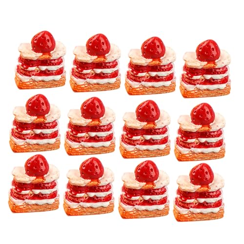 CORHAD 12 Stück Teiliges Miniatur Puppenhaus Kuchen Set Detailgetreue Erdbeer Sahne Torten Modelle aus Resin Dekoratives Mini Dessert Spielgeschirr für Spielküche und Puppenhaus von CORHAD