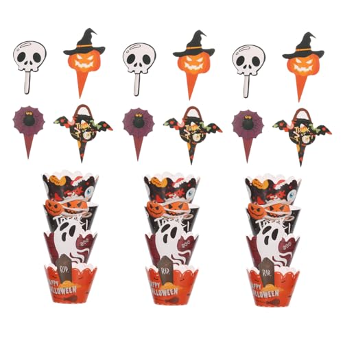 CORHAD 2 Sätze Spuk Muffin Wrapper und Topper mit Kürbis Fledermaus für Halloween Party Backzubehör von CORHAD