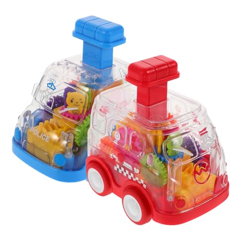 CORHAD 2 Stück Auto Transparente Zahnräder Buntes Press Go Fahrzeug Reibungsantrieb Robustes Kunststoffspielzeug Für Kleinkinder Montessori Lernspielzeug von CORHAD