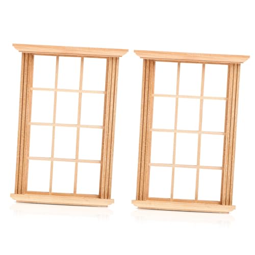 CORHAD 2 Stück Mini Puppenhaus Fenster Maßstab aus Holzrahmen für Kreative Dekorationen und Foto Requisiten für Puppenhaus Zubehör und DIY Projekte von CORHAD