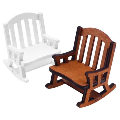 CORHAD 2 Stück Miniatur Puppenhaus Schaukelstuhl Vintage Holz Stühle für Puppenmöbel Dekoration Schlafzimmer Ornament DIY Mini Möbel Modelle von CORHAD