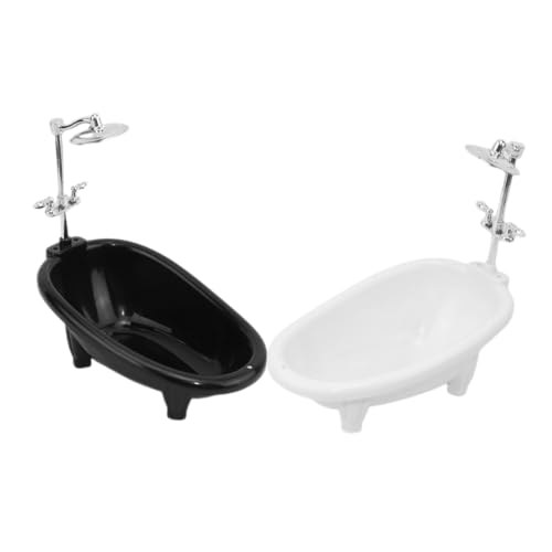 CORHAD 2 Stück Teiliges Miniatur Puppenhaus Badewanne Set Realistische Mini Badewanne für Puppenhaus Badezimmerdekoration Weiße und Schwarze Mini Badewannen Detailgetreu Zubehör von CORHAD