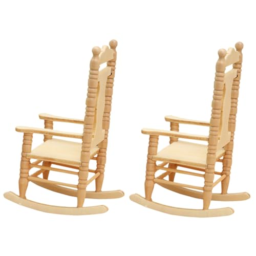 CORHAD 2 Stück Vintage Holz Schaukelstuhl Realistisches DIY Naturbelassene Mini Holzstühle für Puppenhaus Zubehör und Miniatur Szene von CORHAD
