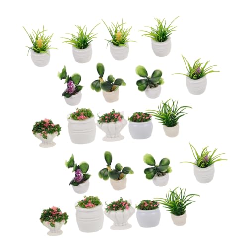 CORHAD 22 Stück Teiliges Miniatur-Pflanzen Puppenhausdekoration Realistische Mini-Bonsai Künstliche Gartenornamente Langlebige für DIY Heimdekor von CORHAD