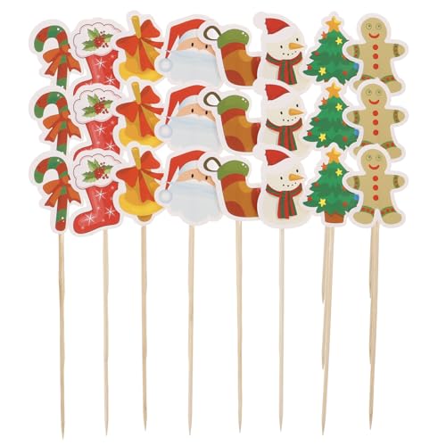 CORHAD 24 Stück Einweg-obstspieße Mit Feiertagsmotiv, Einfach Zu Verwendende Obststäbchen Für Weihnachtsfeiern, Zuverlässige Cupcake-topper Zur Dekoration von CORHAD