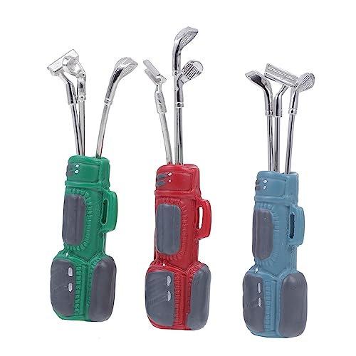 CORHAD 3 Sätze Mini Golfset Miniatur Golfschläger und Golftaschen Set aus Kunststoff und Aluminiumlegierung Detailreiche Sportdekoration für Puppenhaus und Minigolf Zuhause Farblich von CORHAD