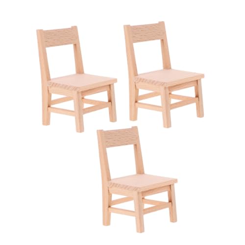 CORHAD 3 Stück Teiliges Miniatur Holzstuhl für Puppenhaus Realistische Mini Holzstühle Harmonisch Proportionierte Puppenmöbel für Wohnzimmer Esszimmer und Vielseitige Dekoration von CORHAD