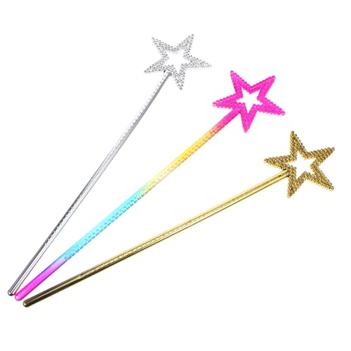 CORHAD 3 Stück Teiliges Stern Zauberstäbe Feenstäbe Partydekorationen Leichte Kunststoff Resin Feenstäbe für Mädchen Kostümspiele und Festliche Anlässe Gold Silber von CORHAD