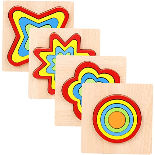CORHAD 4 Sätze Formpuzzle Kinderblöcke Holzspielzeug Für Kinder Geometriespielzeug Kinderpädagogisches Spielzeug Holzbaustein Kinder Kognitives Spielzeug Kinder Regenbogenblockspielzeug von CORHAD