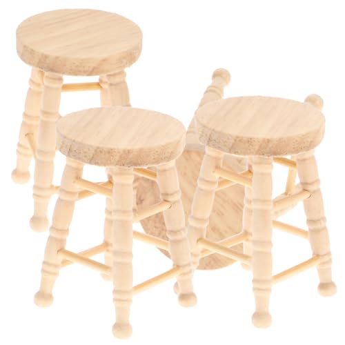 CORHAD 4 Stück Teiliges Holz Miniatur Hocker Puppenhaus Möbel Naturfarben Sicher Robust Pädagogisch Geeignet Kreative Dekoration für Kinderzimmer von CORHAD