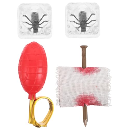 CORHAD 4 Stück Teiliges Party Prank Set mit Realistischen Insekten Eiswürfeln Wasserspritzring und Nagel Trick für Halloween Karneval und April Scherzspaß bei Kinderpartys von CORHAD