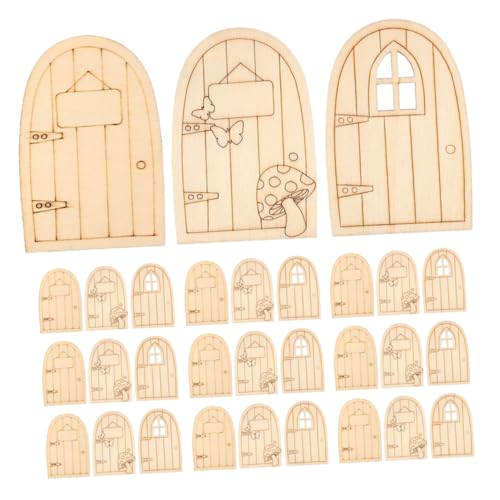 CORHAD 45 Stück Teiliges Miniatur Holz Feentüren für DIY Bastelprojekte Unbemalt Robuste Holztüren mit Fantasievollem Design Vielseitig für Garten Puppenhaus und Miniaturdekorationen von CORHAD