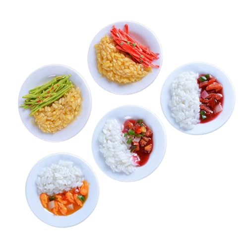 CORHAD 5 Stück Teiliges Realistisches Spielküchen zubehör PVC Fake Food Modell Chinesischer Reis Simulation Lebensmittelecht Aussehend Farbenfroh für Kinderküche und Dekoration von CORHAD