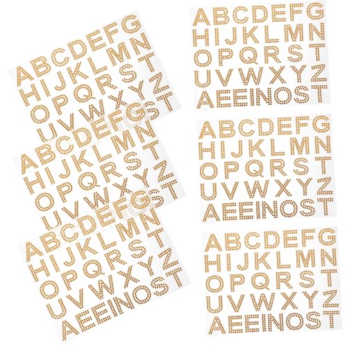 CORHAD 6 Blätter Teiliges Goldene Strasssteine Buchstaben Aufkleber DIY Selbstklebend für Kleidung Taschen Handyhüllen Schmucksteine zum Basteln und Dekorieren von CORHAD