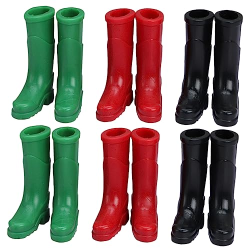 CORHAD 6 Paare Puppenhaus Zubehör Realistische Mini Gummistiefel in Schwarz Rot und Grün Dekorative Mini Schuhe für Puppenhaus Dekoration von CORHAD