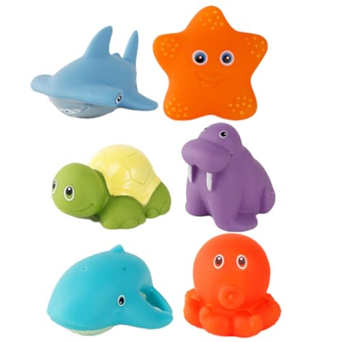 CORHAD 6Stücke Cartoon Badespielzeug für Junge Mädchen Farbenfrohes Quietschendes Tier Schwimmspielzeug mit Temperaturwechsel für Kleinkinder Badewanne von CORHAD