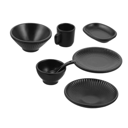 CORHAD 7 Stück Teiliges Miniatur-dinnerware-Set mit Japanischem Streifenmuster Kleine Schalen Teller und Tassen Realistisch Gestaltete Puppenhaus-küchenmodelle für Pretend Play und von CORHAD