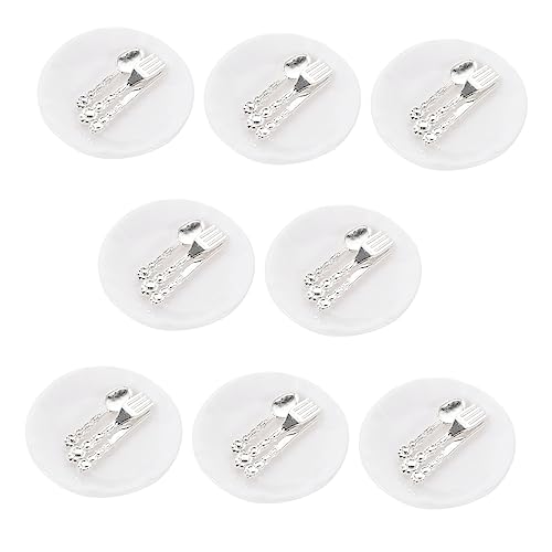 CORHAD 8 Sätze Mini Geschirrset für Puppenhaus Teiliges Set aus Mini Gabeln Löffeln und Tellern Dekorative Küchenaccessoires Simuliertes Besteck für Modelle von CORHAD