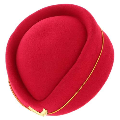 CORHAD Damen Stewardess Mütze Dunkelrot Beret Formelle Uniform Hüte Kabinenpersonal Zubehör Bühnenauftritt Elegantes Design Sichere Passform von CORHAD