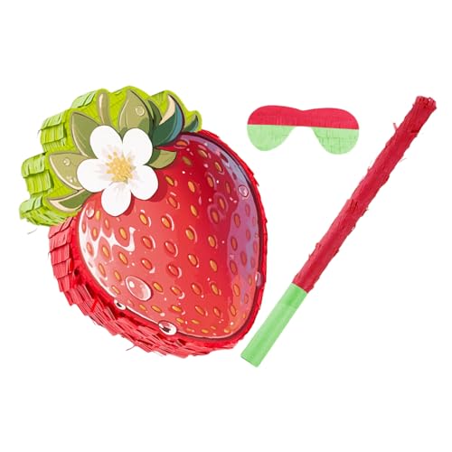 CORHAD Erdbeer-piñata Geburtstag Party Spiel mit Stock und Augenbinde Stabile Karton Erdbeere Deko für Sommer Feier Geeignet als Partygeschenk und Früchte Motto Feier Zubehör von CORHAD
