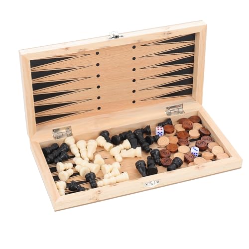 CORHAD Faltbares Schach und Dame Brett aus Holz Leichtes Reisespiel für Sicherem Kanten Design Stabiles Klappbrett Praktisch für Familie und Unterwegs von CORHAD