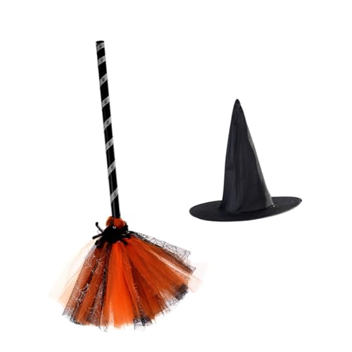 CORHAD Hexenhut und Besen Halloween Kostüm Zubehör Teilig Orange Besen Leichte Hexen Verkleidung Party Deko für Erwachsene CORHAD Hexenhut und Besen Halloween Kostüm Zubehör Teilig Orange Besen Leichte Hexen Verkleidung Party Deko für Erwachsene von CORHAD