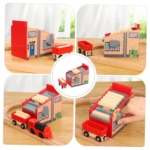 CORHAD Holzeisenbahn Holzspielzeug mit Lumber Blocks und Wagen für Robustes Logging Camp Zug Kit Sicheres Holzmaterial Leicht Tragbar Geschenk für Jungen und Mädchen von CORHAD