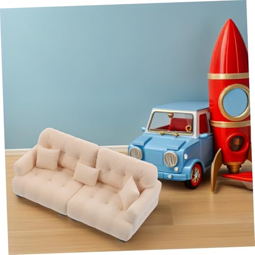 CORHAD Kissen Plüsch Couch für Puppenhaus Wohnzimmer Dekor Kleine Spielzeugmöbel Cremefarbenes Miniaturmöbel für Kinderzimmer von CORHAD