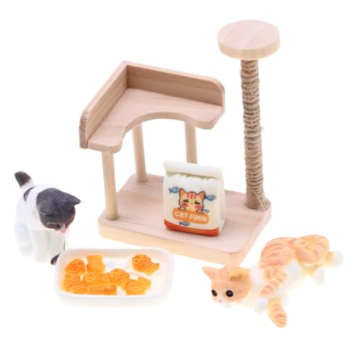 CORHAD Miniatur Holz Katzen Klettergerüst Modell Handgefertigtes Mini Katzenmöbel Langlebiges Puppenhaus Zubehör für DIY Puppenhaus Szenen und Katzenliebhaber Geschenke von CORHAD