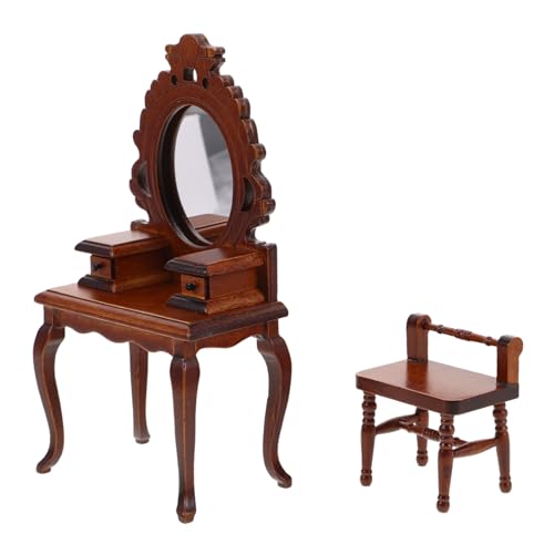 CORHAD Miniatur Vintage Schminktisch aus Holz mit Spiegel und Hocker Robuste Puppenhaus Möbel für Kreatives und Gemütliche Schlafzimmerdekoration CORHAD Miniatur Vintage Schminktisch aus Holz mit Spiegel und Hocker Robuste Puppenhaus Möbel für Kreatives und Gemütliche Schlafzimmerdekoration von CORHAD