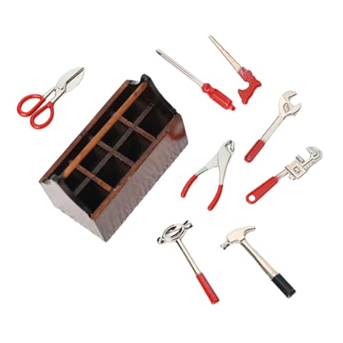 CORHAD Miniatur Werkzeugkasten Teiligem Mini Metallwerkzeugset Puppenhaus Zubehör für Handliches Holz-Box Kreativität und Feinmotorik von CORHAD