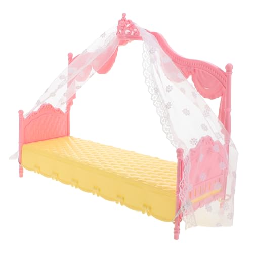 CORHAD Prinzessinnen Mini Puppenbett mit Schlafvorhang Puppenhaus Möbel Farblich Abgestimmtes Schlafzimmer Zubehör für Mädchen Kreatives Puppenmöbel von CORHAD