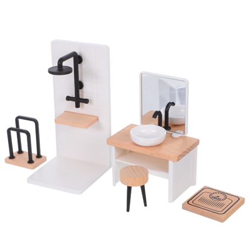 CORHAD Puppenhaus Badezimmer Miniatur Badezimmermöbel mit Waschbecken Dusche Hocker und Handtuchhalter Realistische Miniatur Badezimmerszene für DIY Puppenhaus Dekoration CORHAD Puppenhaus Badezimmer Miniatur Badezimmermöbel mit Waschbecken Dusche Hocker und Handtuchhalter Realistische Miniatur Badezimmerszene für DIY Puppenhaus Dekoration von CORHAD