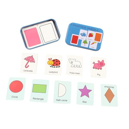 CORHAD Teiliges Lernspielzeug Literacy Puzzle in Stabiler Metallbox Kreative Formenerkennungskarten für Frühe Bildung und Kognitive von Jahren Pädagogisches Steckspielzeug in Blau von CORHAD