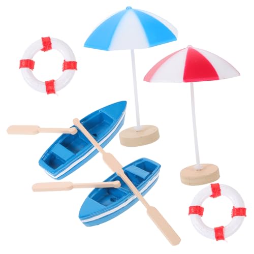 CORHAD Teiliges Mini Stranddekor mit Kleinen Booten Schwimmringen und Mini Sonnenschirmen Lebensechte Strandstil Mikro Landschaftsfiguren für Puppenhaus und DIY Dekoration von CORHAD
